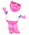 Pink Pig in White Shirt Mascot Costumes Farm Animal