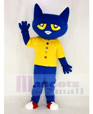 Funny Blue Pete Cat with Yellow Vest Mascot Costume Animal