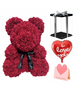 Burgundy Rose Teddy Bear Flower Bear with Balloon, Gree ting Card & Gift Box for Mothers Day, Valentines Day, Anniversary, Weddings & Birthday
