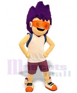 Purple Hair Boy Mascot Costume People