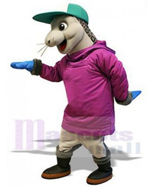 Seal Mascot Costume in Purple Hoodie Animal