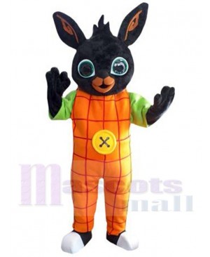 Black Easter Bunny Mascot Costume Animal in Orange Dungarees