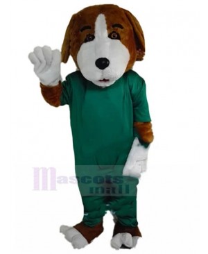 Brown and White Beagle Dog Mascot Costume with Surgical Gown Animal