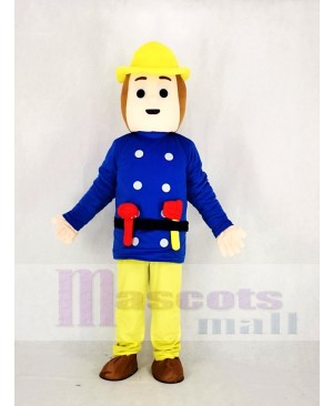 Realistic Fireman Sam In Blue Coat Mascot Costume Cartoon