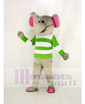Gray Elephant with Green and White Cloth Mascot Costume Animal