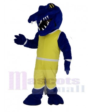 Blue Crocodile in Yellow Uniform Mascot Costume