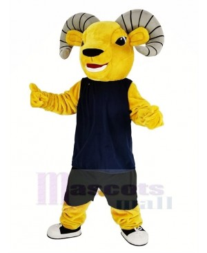 Light Brown Sport Ram with Blue Vest Mascot Costume Animal