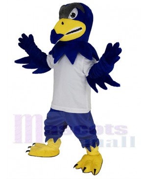 Royal Blue Falcon Eagle in White T-shirt Mascot Costume	