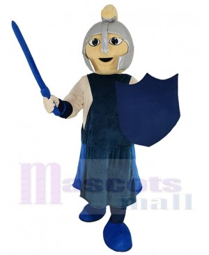 Brave Warrior Mascot Costume People with Silver Helmet