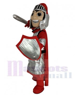 Smiling Knight with Red Cloak Mascot Costume	