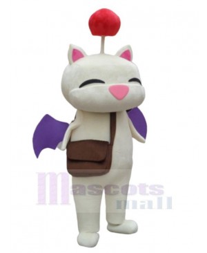 Cute Antenna White Dog Mascot Costume Cartoon Character