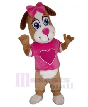 Brown Dog Mascot Costume Animal in Pink T-shirt