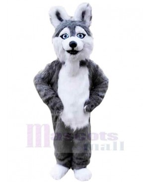 Gray and White Husky Dog Mascot Costume Animal with Blue Eyes