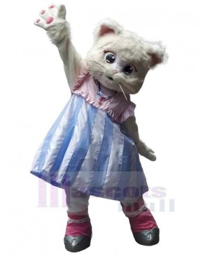 Lovely White Cat Mascot Costume with Dress