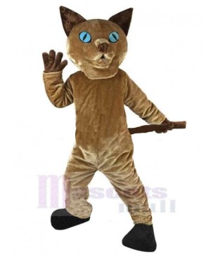 Alert Brown Cat Mascot Costume Animal with Blue Eyes