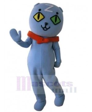 Blue Persian Cat Mascot Costume Animal with Red Collar