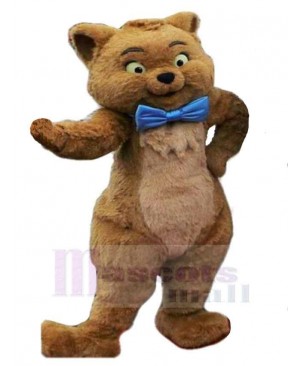 Funny Brown Cat Mascot Costume Animal with Blue Bow
