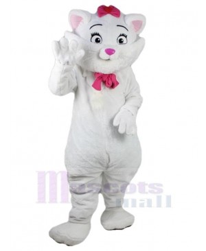 Pretty White Cat Mascot Costume Animal with Pink Tie