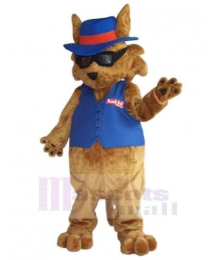 Cool Sunglasses Brown Cat Mascot Costume Animal in Blue Vest