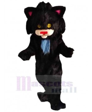 Furry Black Cat Mascot Costume Animal with Yellow Eyes