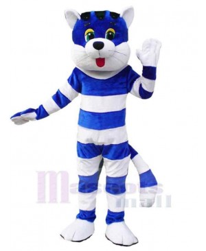 Blue and White Striped Cat Mascot Costume Animal