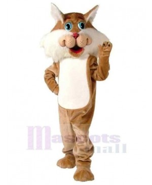 Cute Brown Wildcat Mascot Costume Animal with Blue Eyes
