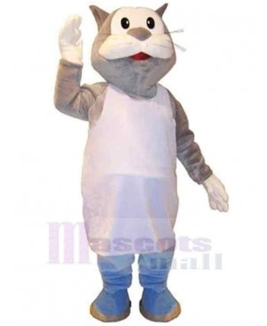 Cute Gray Cat Mascot Costume Animal in White Clothes
