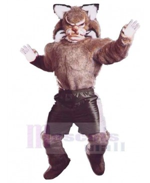 Strong Brown Muscle Bobcat Mascot Costume Animal Adult