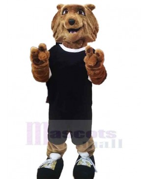Cute Brown Wolf Mascot Costume Animal in Black Sportswear