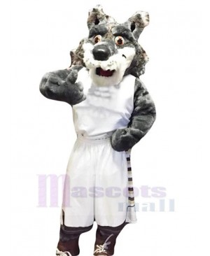 Grey Sport Wolf Mascot Costume Animal in White Sportswear