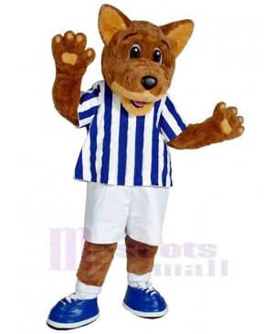 College Brown Wolf Mascot Costume Animal in Blue and White Clothes