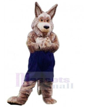 Funny Brown Coyote Wolf Mascot Costume Animal in Dark Blue Pants
