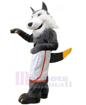 Smiling Plush Gray Wolf Mascot Costume Animal
