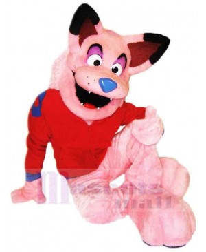 Pink Wolf Mascot Costume Animal with Blue Nose
