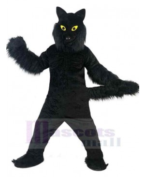 Black Plush Wolf Mascot Costume Animal with Yellow Eyes