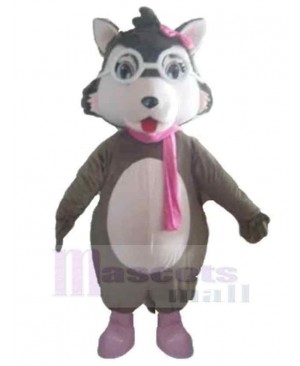 Cute Baby Wolf Mascot Costume Animal with Pink Scarf