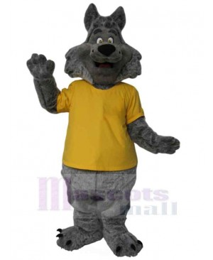 Gray Wolf in Yellow T-shirt Mascot Costume Animal