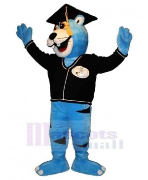 Blue College Doctor Tiger Mascot Costume Animal