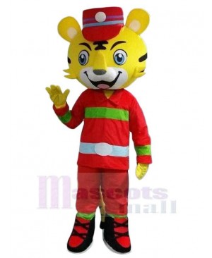 Fireman Yellow Tiger Mascot Costume Animal
