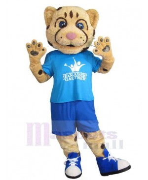 Cute Sport Tiger Mascot Costume Animal in Blue T-shirt