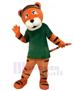 Tiger Wearing Green Hairpin Mascot Costume Animal