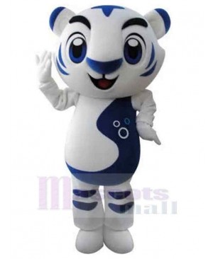 Cute White and Blue Tiger Mascot Costume Animal
