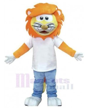 Orange Lion Mascot Costume Animal in White T-shirt