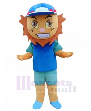 Cartoon Lion Mascot Costume Animal in Blue Clothes