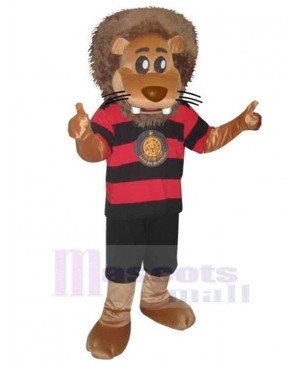 Lion Mascot Costume Animal in Black and Red Striped T-shirt