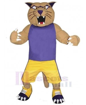 Fierce Cougar Mascot Costume Animal in Purple Vest