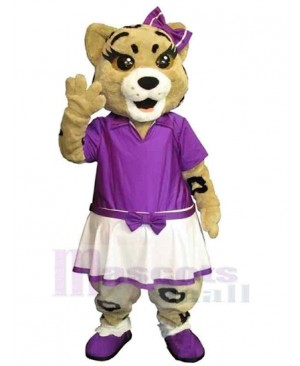 Cute Panther Mascot Costume Animal in Purple Skirt