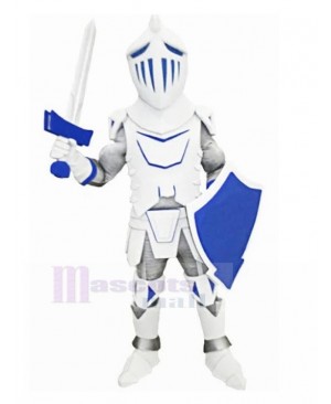 White Knight with Blue Shield Mascot Costume People	
