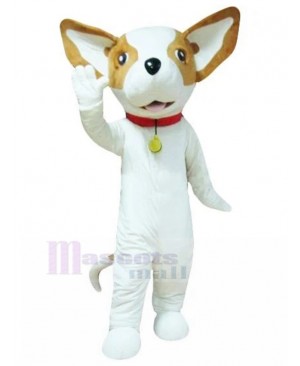 Brown and White Chihuahua Mascot Costume with Red Collar Animal