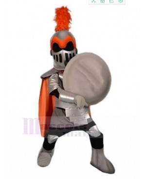 Silver Knight with Orange Cape Mascot Costume People